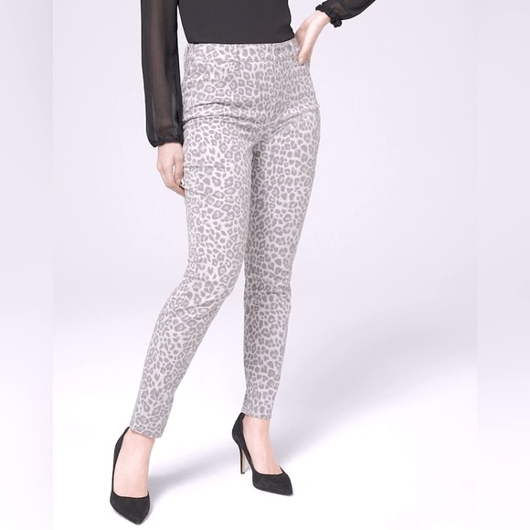 NWT WHBM Curvy Fit Sculpt High-Rise Leopard-Print Skinny Ankle Jeans Grey Sz 10R - Picture 3 of 8